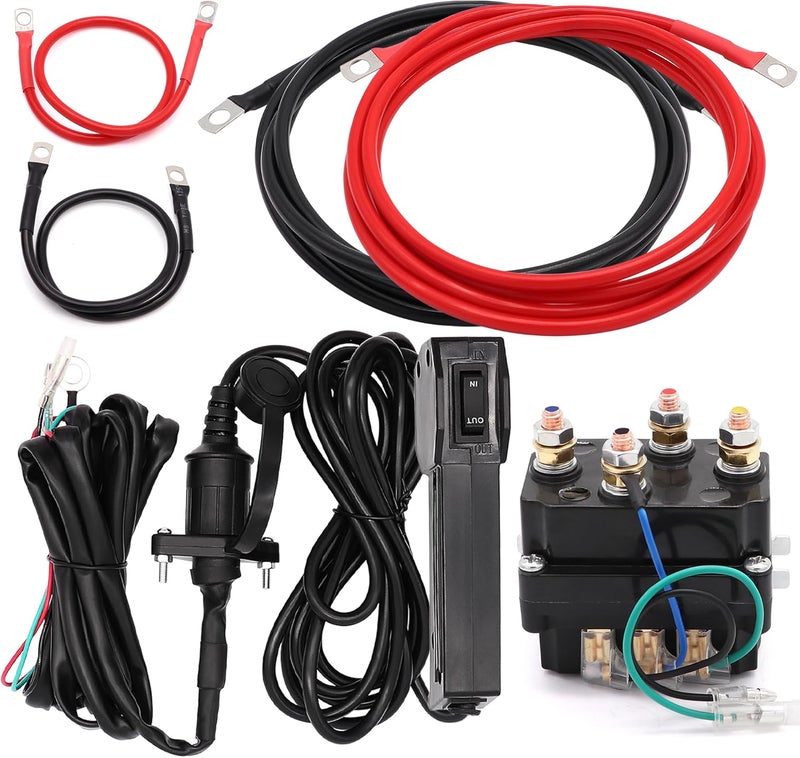 Torkettle 12V 250A Winch Solenoid Relay Contactor with Hand Corded Controller Control Kit and 4pcs Pre-Wires with lugs for ATV UTV 2000-5000lbs Winch - Image 1